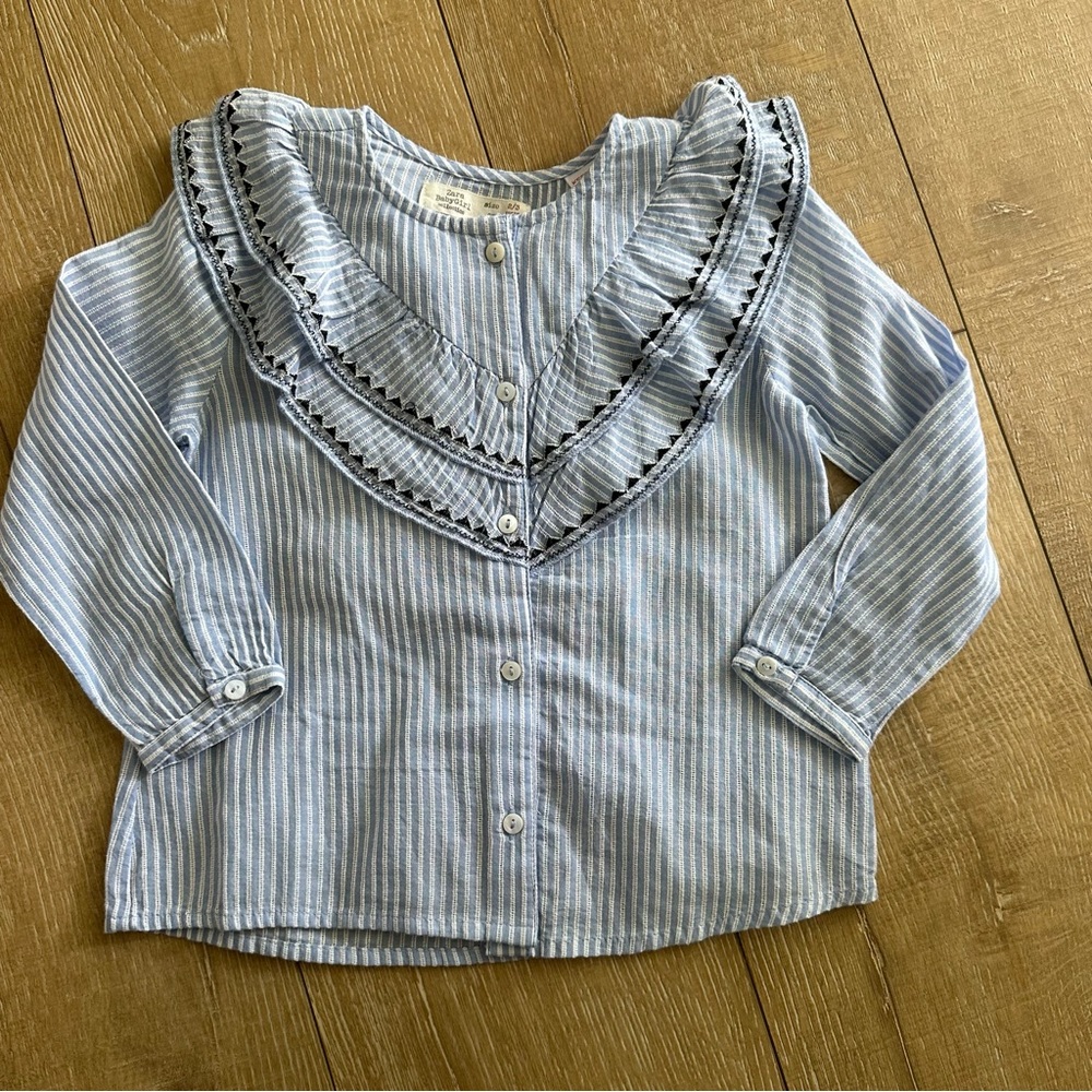 Zara Blue Striped Ruffle Blouse 2-3y